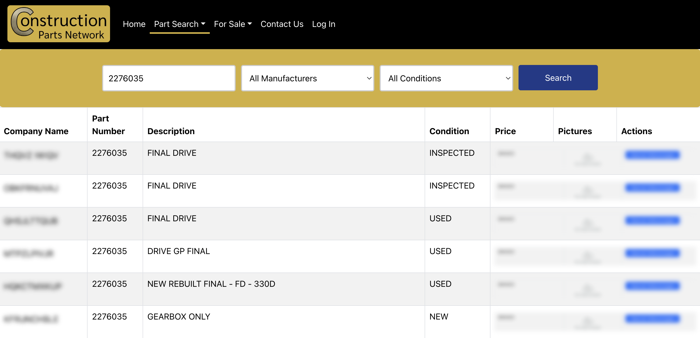 Buyer search results or general part request screenshot